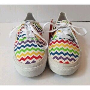 Vans Off the Wall Rainbow Zig Zag Chevron Shoes Womens 6 Multi Color